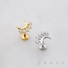 MOON CRESCENT MULTI CZ THREADLESS (PUSH IN) 316L SURGICAL STEEL LABRET SET